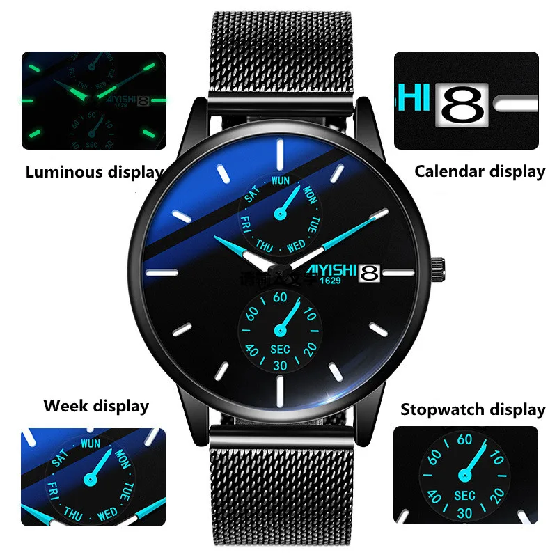 

2021 New AIYISHI Series Men's Watches Students Ultra-thin Waterproof Calendar Men's Watches Fashion Casual Men's Watches