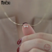 moveski real 925 sterling silver plating 14k gold korea cute compact bow zircon necklace for women fine jewelry drop shipping