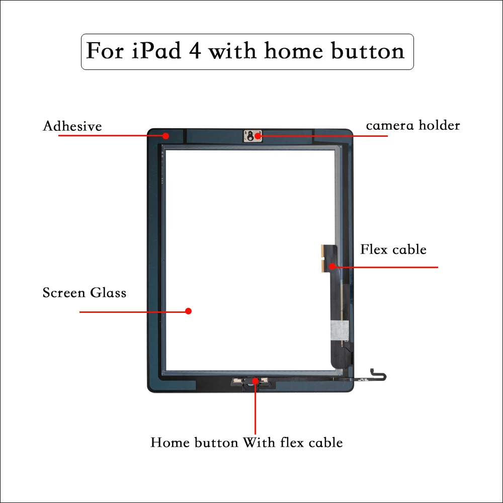 Дигитайзер сенсорного экрана в сборе для iPad 4 с кнопкой Home + клей наклейка A1458 A1459