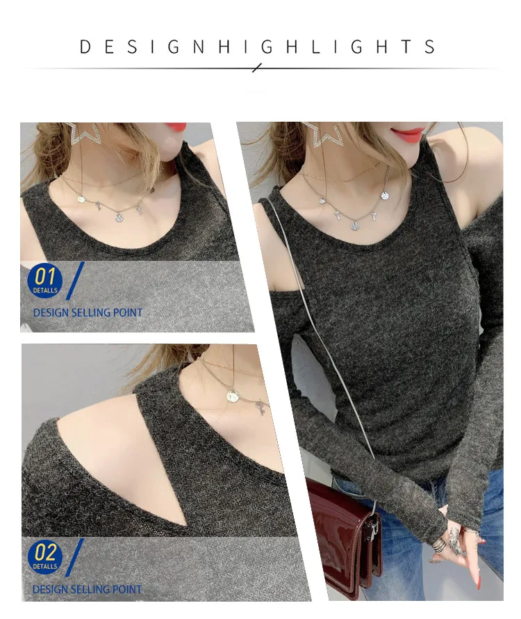 

Fall Winter European Clothes Plush T-Shirt Fashion Sexy Women Tops Hollow Out Long Sleeve Bottoming Shirt Pullover Tees T17417A