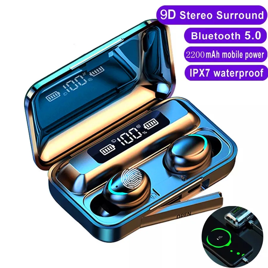 

TWS Bluetooth Earphones 2200mAh Charging Box Wireless Headphone Fone 9D Stereo Sports Waterproof Earbuds Headset with Microphone