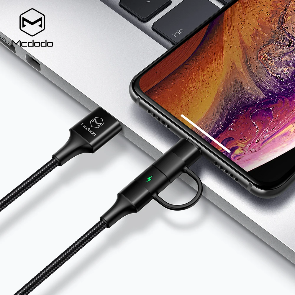 MCDODO 2 в 1 кабель USB type C для iPhone XS MAX XR X 8 7 6 6S Plus Кабель быстрой зарядки samsung S10 Xiaomi шнур