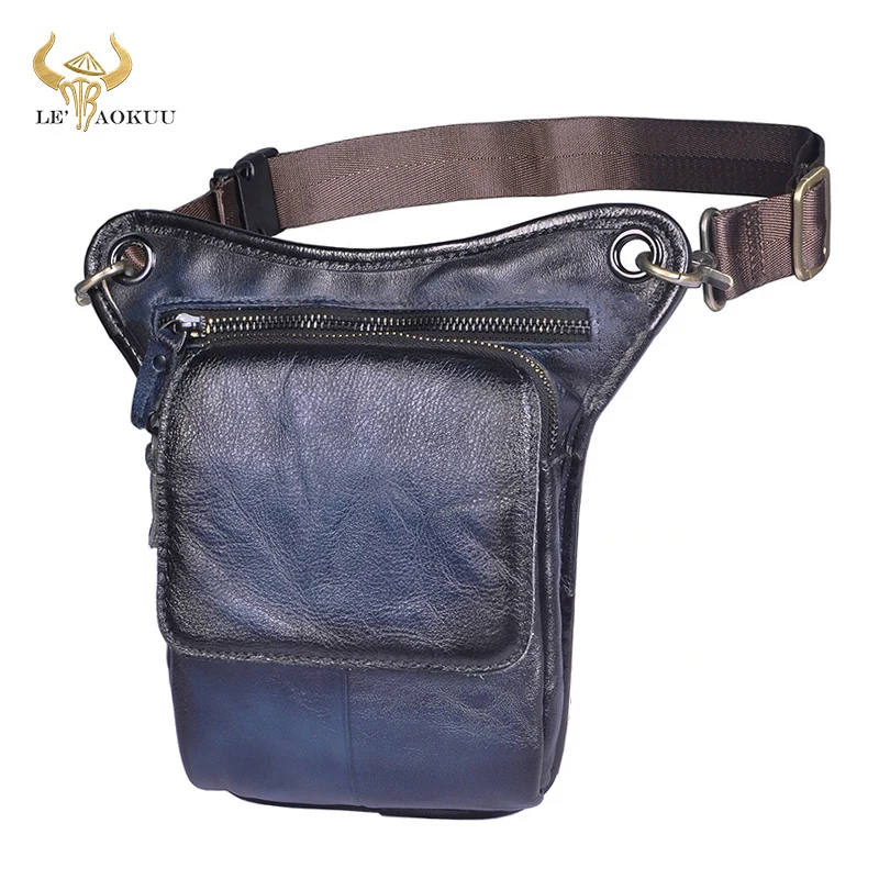 Тренд высокое качество Crazy Horse кожа мужская мода синий маленький ремень сумка