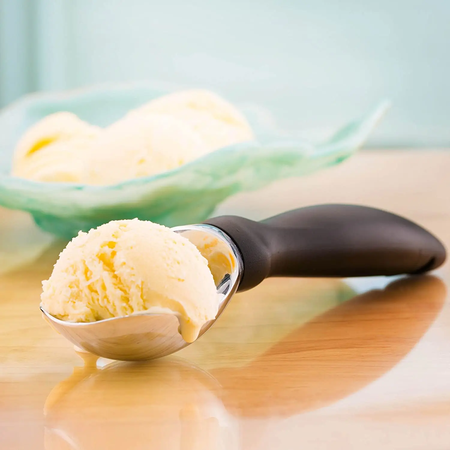 

Heavy Duty Metal Ice Cream Scooper With Non-Slip Plastic Grip - For Gelato, Cookie Dough & Pies - Dishwasher Safe Black