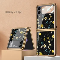 2022 new ultra thin floral phone case for samsung galaxy z flip 3 plating stained glass hard shell protective cover for flip3