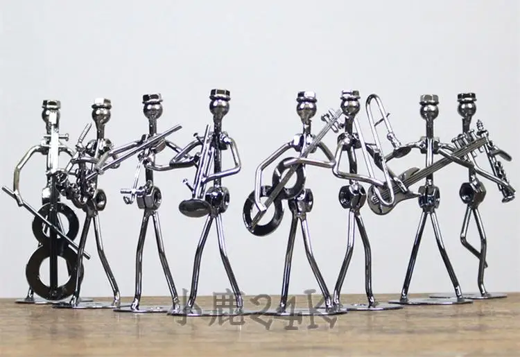 

Home Decoration Musical Instrument Figurine Ornament Iron Music Man Figurines Christmas Gift Set of 8pcs Mini Band Sculpture