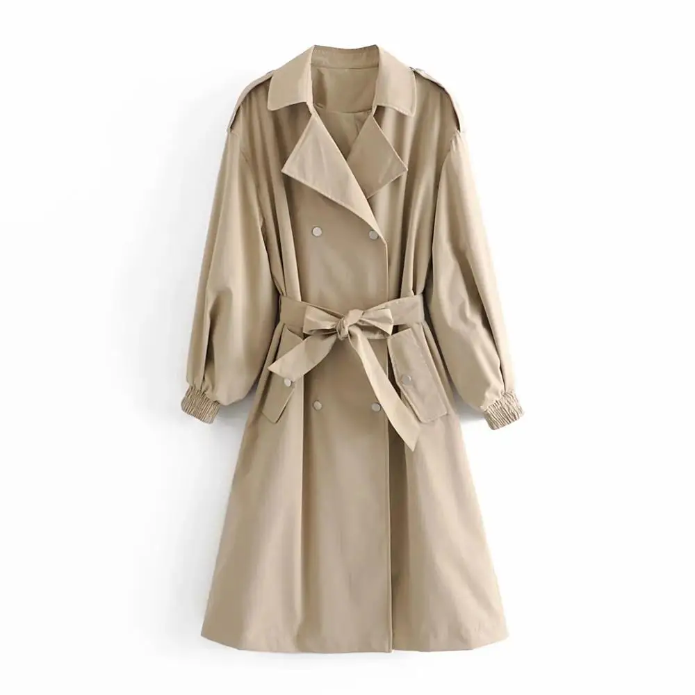 

Тренчкот женский двубортный с поясом, модная винтажная верхняя одежда с длинным рукавом и карманами, шикарное пальто, 20210