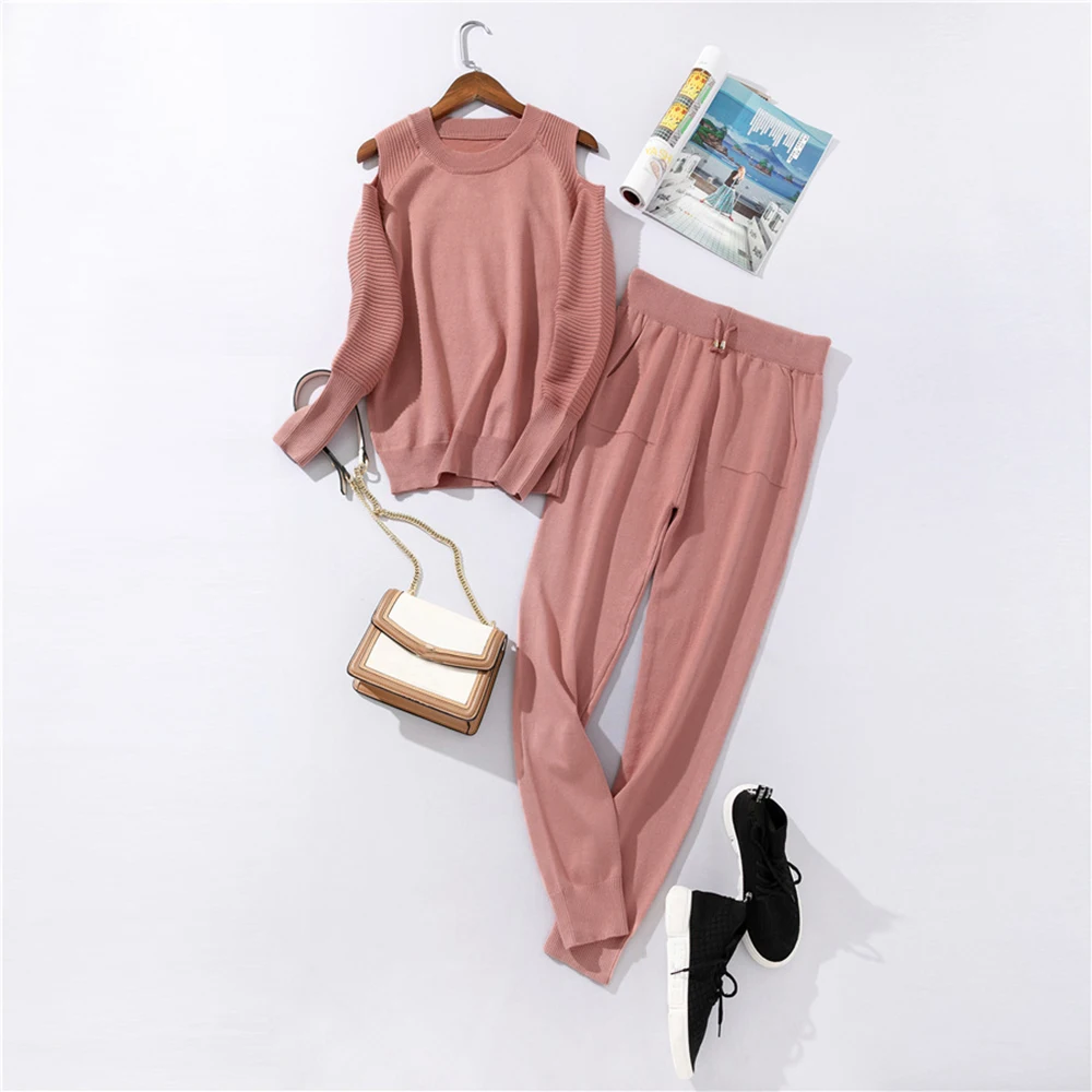 HEFLASHOR комплект из двух предметов Осенний вязаный женский спортивный костюм