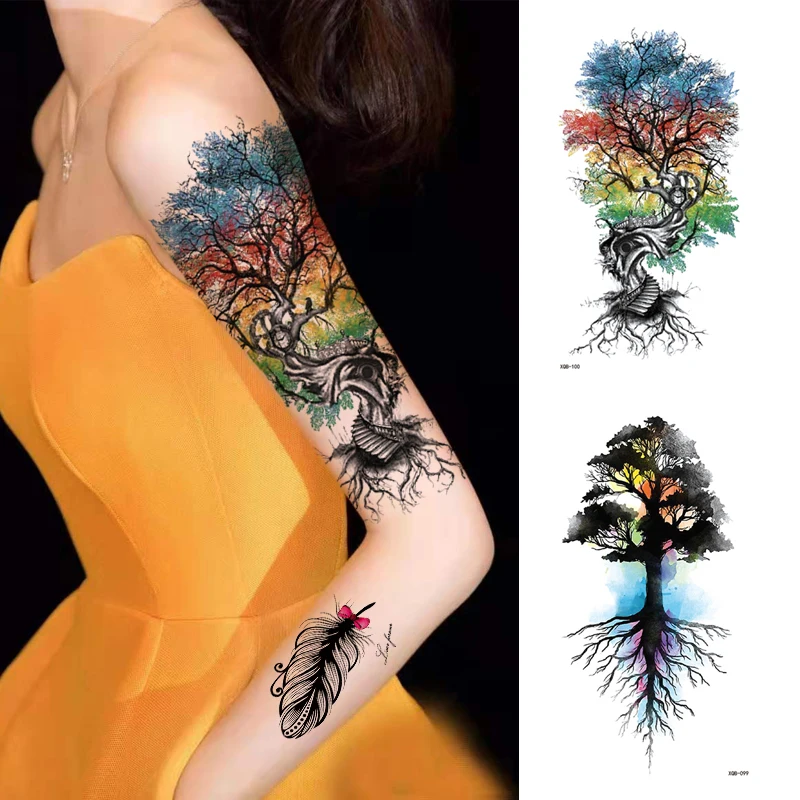 Наклейка с русалкой Totem геометрические татуировки на половину руки боди-арт розы