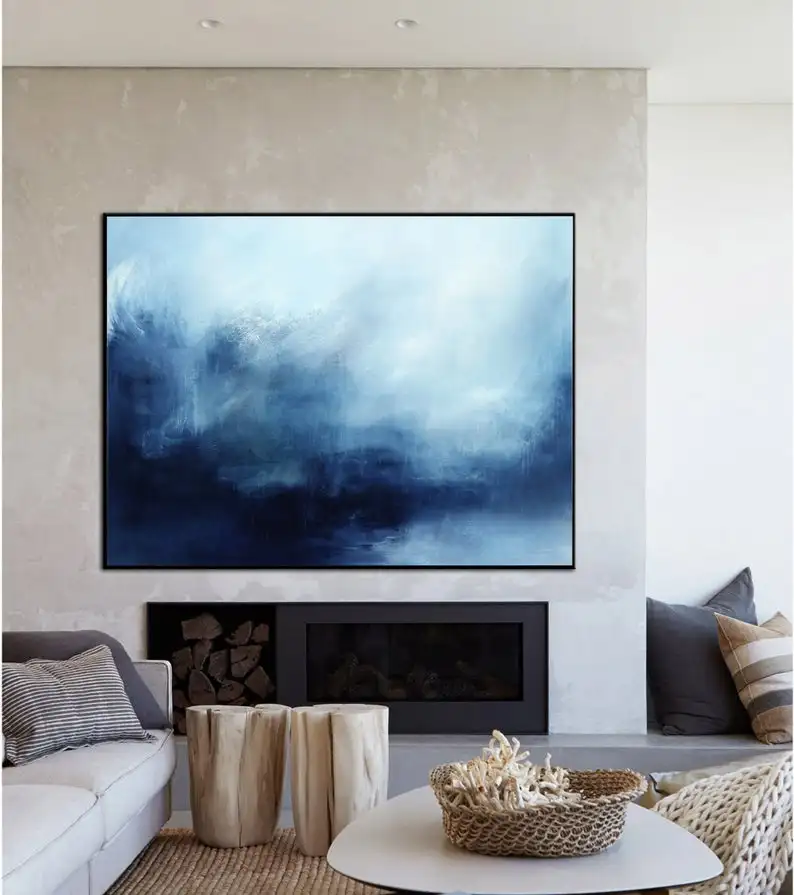 Goedkoop Landschapsschilderkunst Grote Wall Art Schilderij Abstract Landschap Schilderen Originele Schilderij Diepe Blauw Canvas Schilderijen Aparte