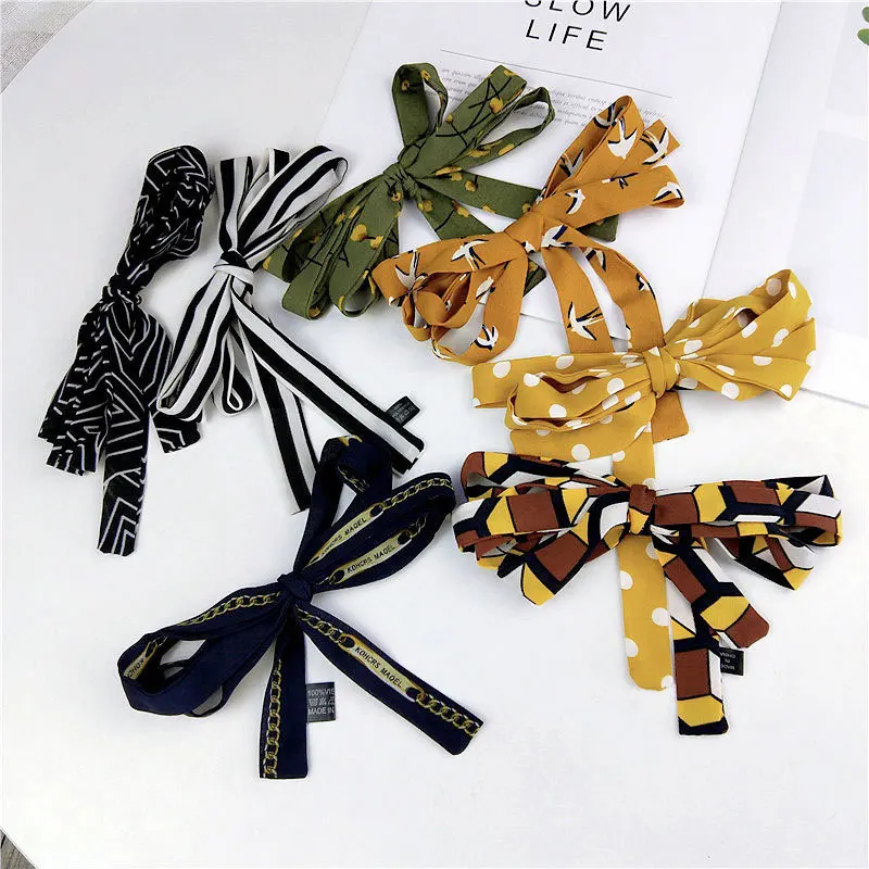 

2021 New Designer Dot Printed Long Skinny Chiffon Hair Tie Scarf Women Bag Handle Belt Ribbon Scarfs for Ladies Foulard Cheveux