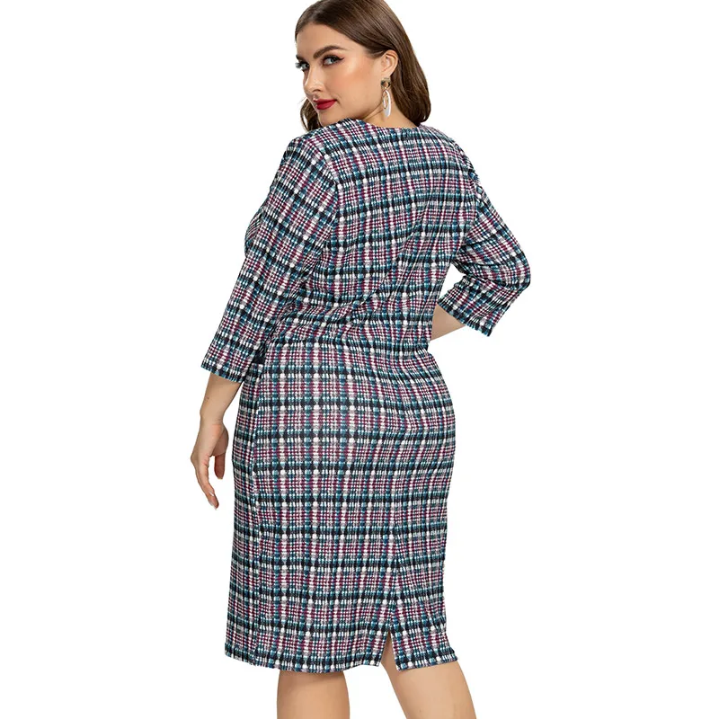 2020 Summer womens Plus Size Plaid Dress fashion Ladies elegant Club dresses |