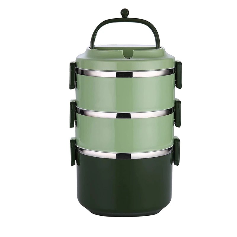 

Bento Lunch Box for Adults Kids ,Leakproof 3 Tier Stainless Steel Stackable Thermal Compartment Lunch Container