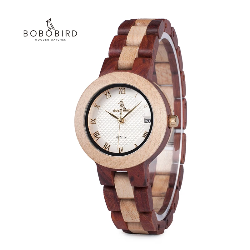 

relogio femino BOBO BIRD Elegant Wooden Two-tone Strap ladies Week Display Quartz Wristwatch With Wooden Box M19