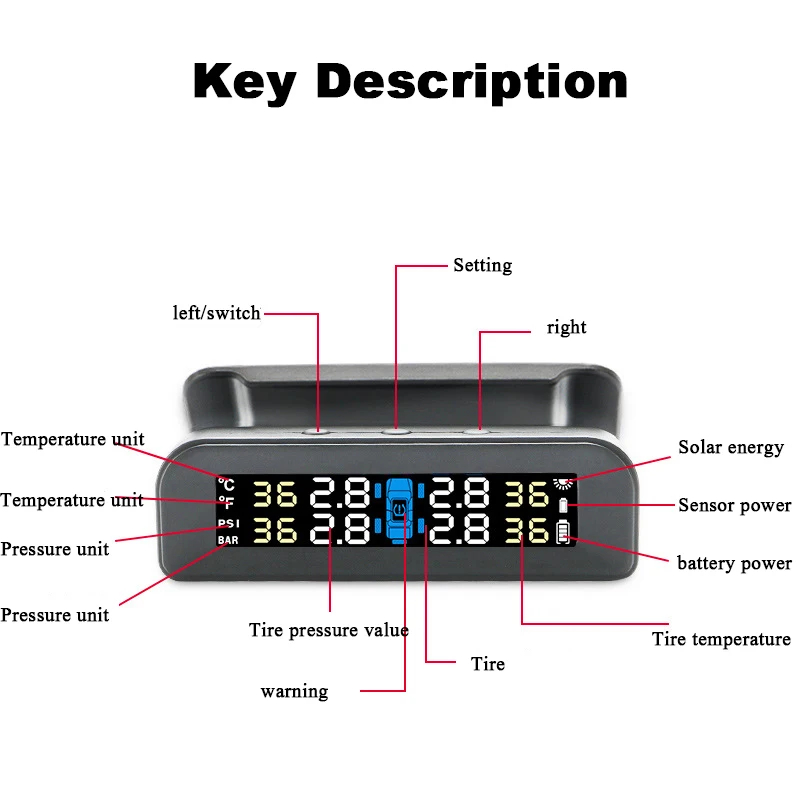 Автомобильная система контроля давления в шинах TPMS ЖК-дисплей солнечная энергия