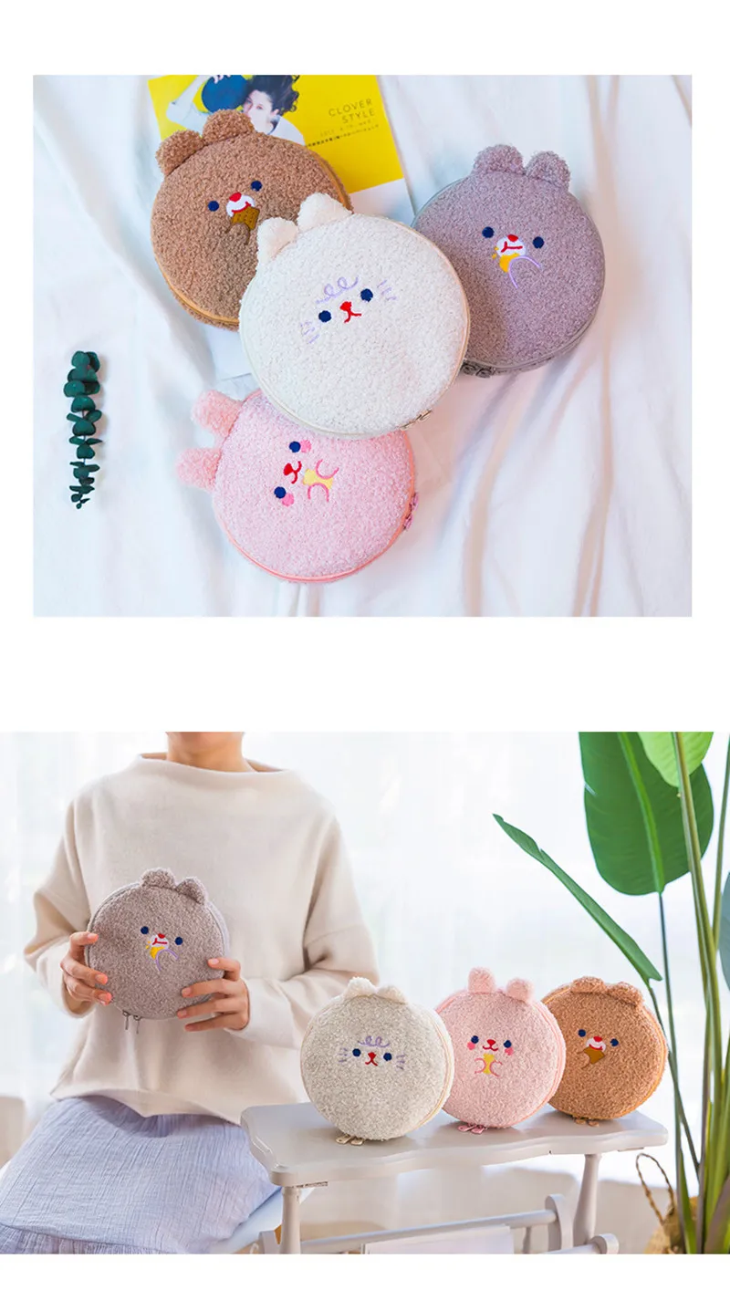 Milkjoy, мультяшная косметичка, плюшевая, вышивка, коробка для макияжа, для женщин, для путешествий, портативная, для макияжа, кисть, органайзер, сумка, клатч