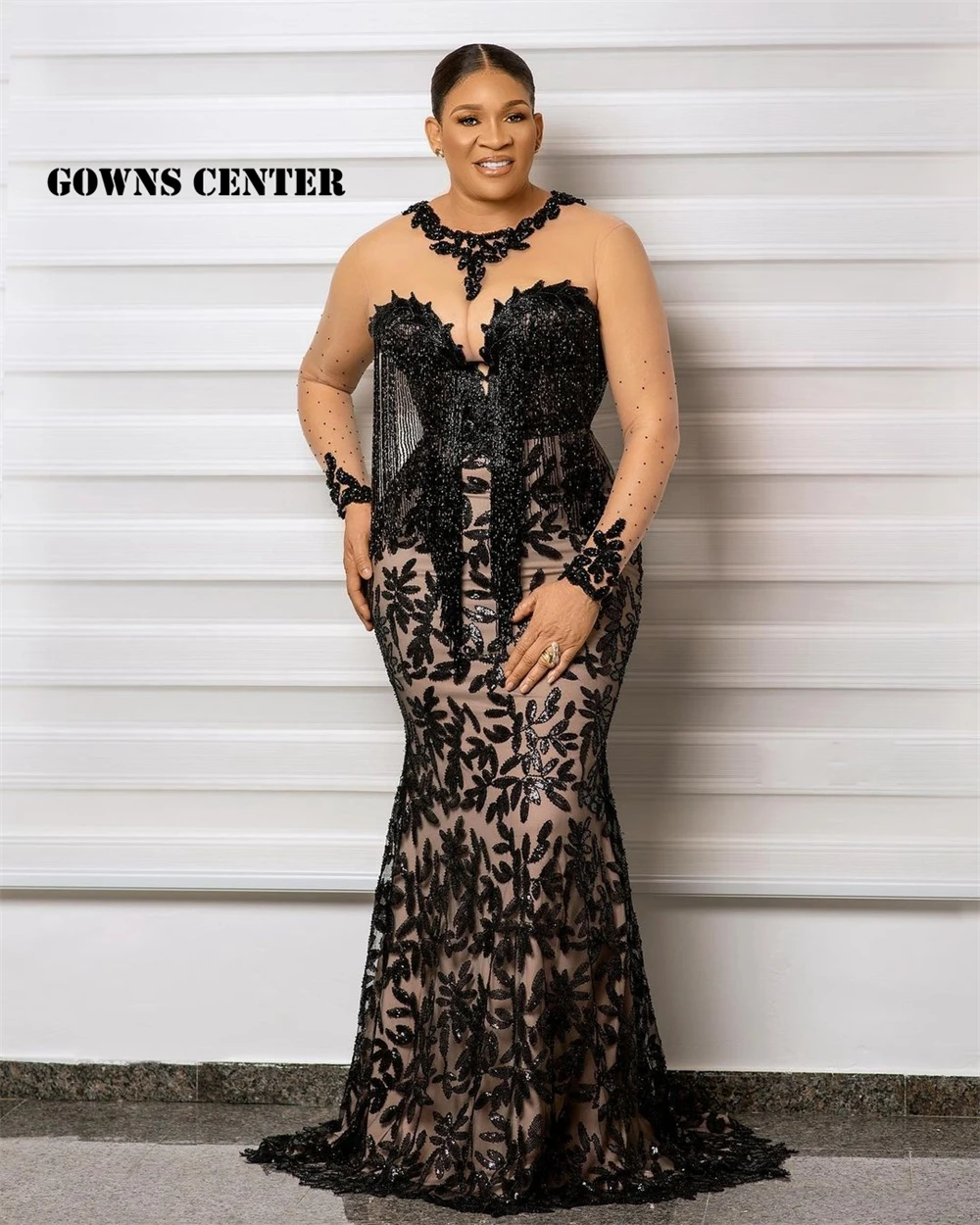 

Black Aso Ebi Styles Lace Evening Dresses Plus Size Long Sleeve Mermaid Prarty Dress Occasion Gown South Africa