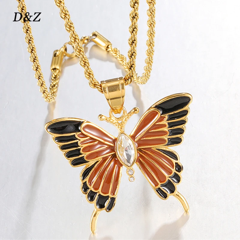

Ожерелье с подвеской-бабочкой D & Z из нержавеющей стали с фианитами, ожерелье золотого цвета в стиле хип-хоп с подвесками, ювелирные изделия, ...