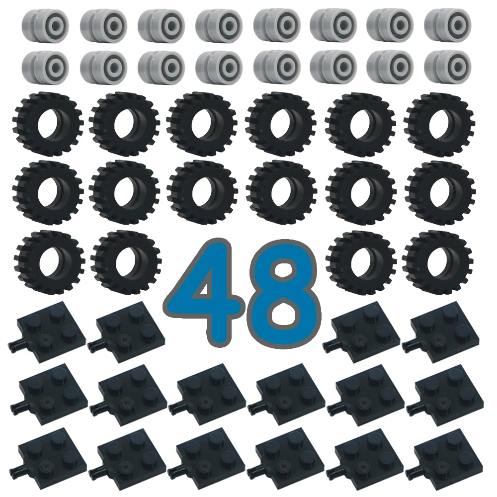 Creative City Wheel Tyre Axle 48pcs Set Building Blocks Technical Parts Accessories MOC Brick Car Truck Vehicle Toy For Children
