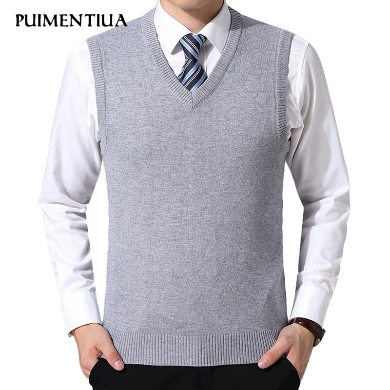 Puimentiua Мужской Повседневный пуловер с длинными рукавами и принтом свитер круглым