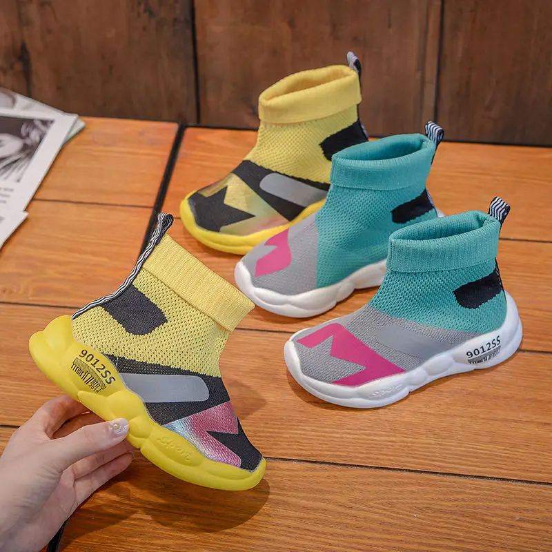 Новые осенние детские ботинки спортивная обувь носки для мальчиков и девочек