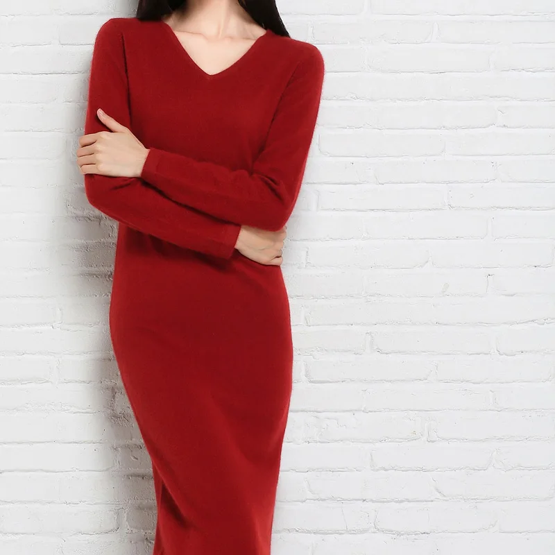 Длинная трикотажная юбка-свитер ALKMENE модная облегающая с v-образным вырезом