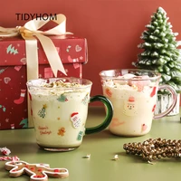 christmas glass kettle set cute print glass cup with gift box creative heat resistant water cup large capacity cold kettle mug