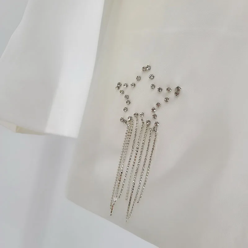 

SeeBeautiful Rhinestone Star Tassel Chain Loose Blazer Coat Notched Long Sleeve Button New Fashion Spring 2021 Woman E293