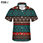 Рубашка FORUDESIGNS мужская с коротким рукавом, повседневная Летняя Пляжная блузка с бирюзовым и коричневым ацтекским узором, модный топ для отпуска