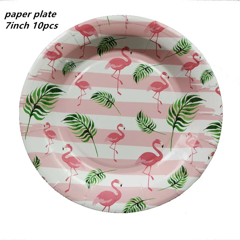 10pcs 7inch plate Гавайская летняя одноразовая посуда для дня рождения Фламинго Пальмовые Листья бумажная салфетка под тарелку кружку тропические Свадебные вечерние мероприятия - Цвет: 10pcs 7inch plate