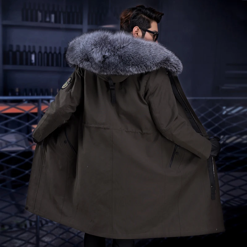 Осень зима 2020 новое синее мужское меховое пальто среднего возраста Воротник из