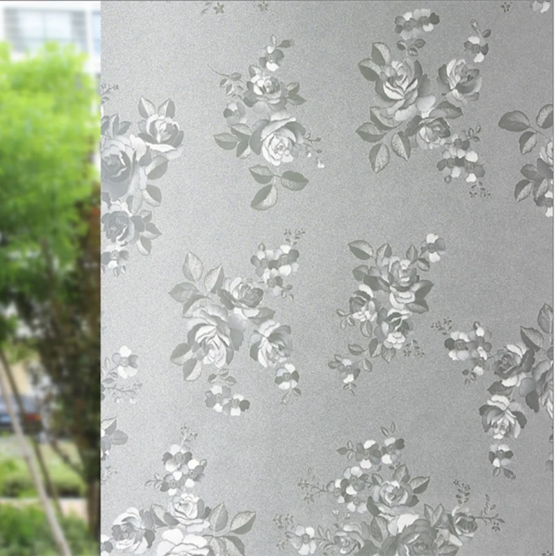 

CottonColor Thickening Trans-Light Opaque Privacy Glass Window Film 3D Embossing Rose Static Cling Window Stickers 40-90cm