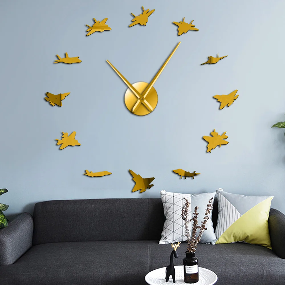 12 War Plane Military Wall Art Aircraft Decor Stickers Battle Planes Airplanes DIY Giant Wall Clock Aviation Large Clock Watch