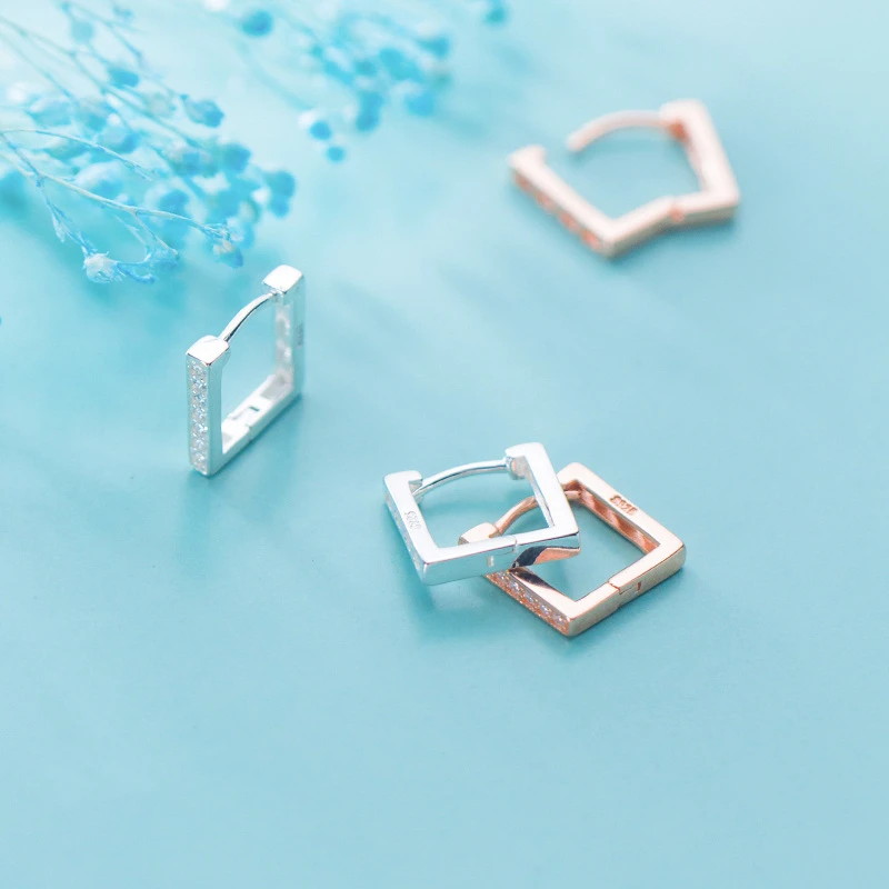 

925 Sterling Silver Stud Earrings Geometry Zircon Crystal Buckle Earring Fashion Jewelry For Women