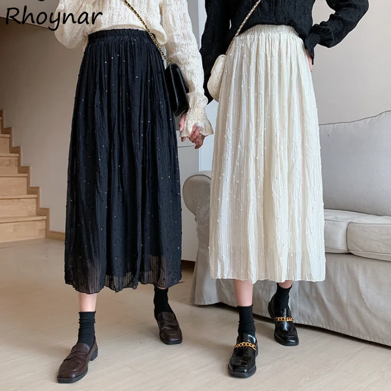 

Skirts Women Sequined Mid-calf Korean Style Summer All-match Harajuku High Waist A-line Simple Fashion Casual Streetwear Female