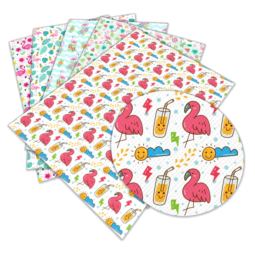 Искусственная Синтетическая кожа с принтом фламинго 30 см x 136 материал для шитья