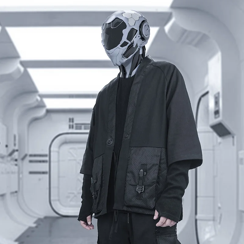 Мужское черное кимоно с карманами SILENSTORM Techwear в стиле хип хоп панк|Плащи и тренчи| |