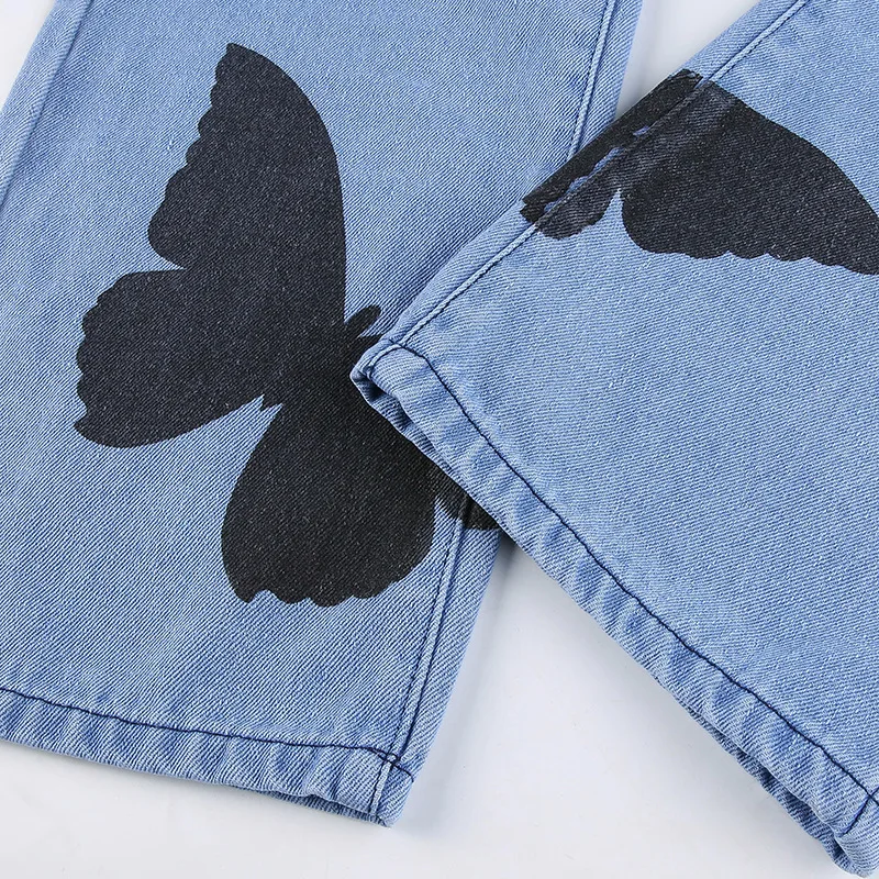 

Mozision 2021 New Print Jeans Woman Straight Denim Trousers Ladies Loose Streetwear Butterfly Printed Pants Female Fashion