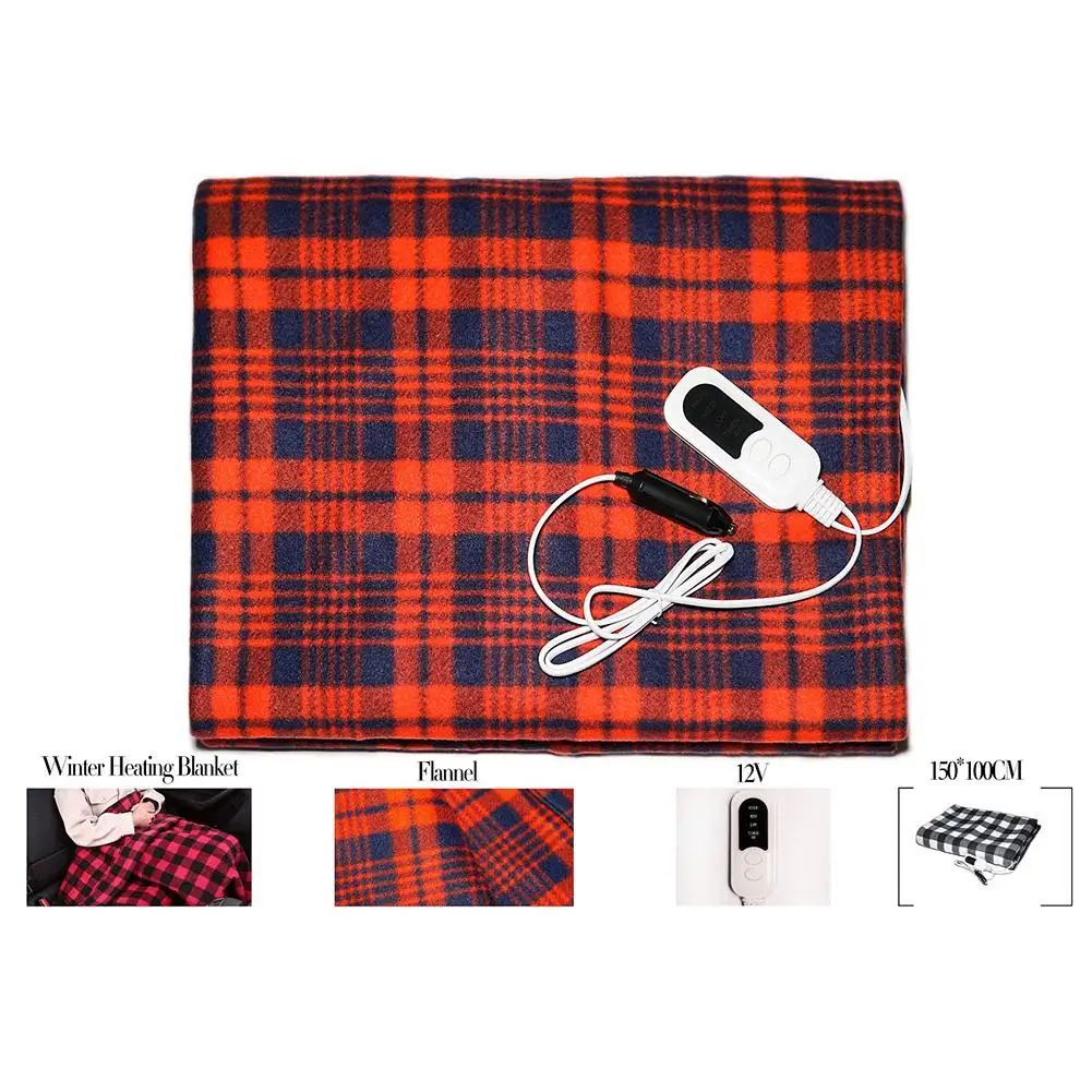 

12V Electric Blanket Plush Fleece Heater Warmer 150X100cm Heated Blanket Temperature Control Automatically Power Off 4 hour Late