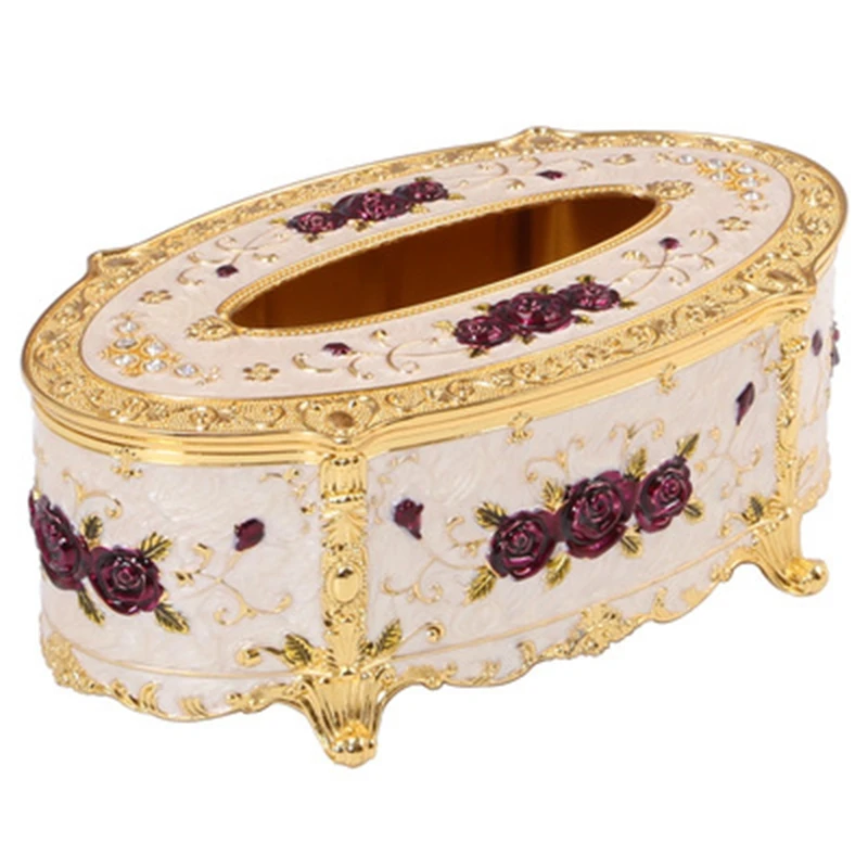 Metal Tissue Box Case European Gold Plated Rose Napkin Paper Holder Zinc Alloy Tissue Box Napkin Box wedding decoration ZJH051