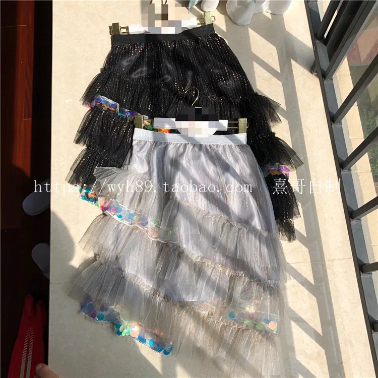 

Spring 2020 new sequins skirts han edition splicing irregular YinShanShan gauze skirt female skirts cake