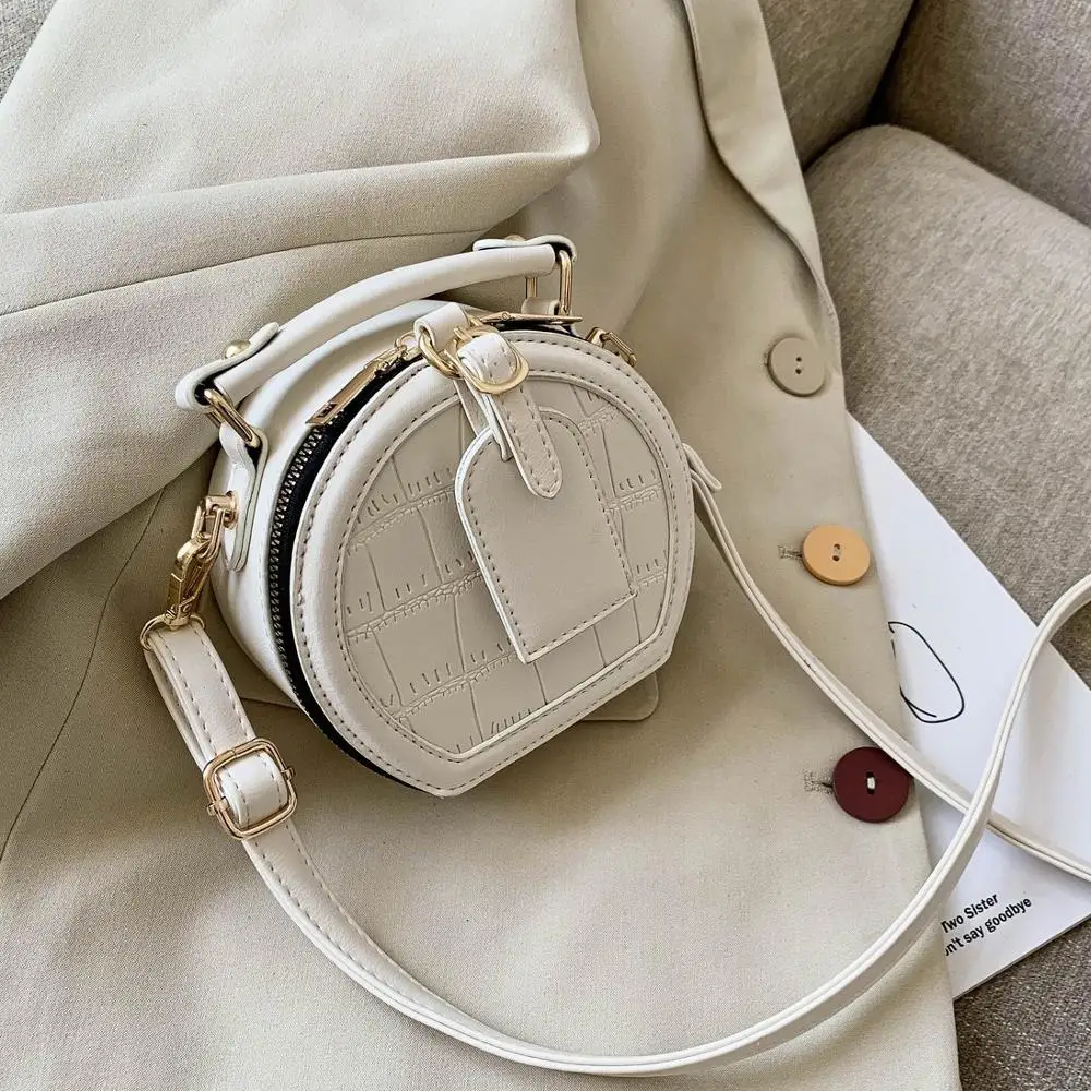 

Round Stone Pattern Solid Color Simple PU Leather Crossbody Bags For Women 2021 Summer Travel Mini Shoulder Handbags