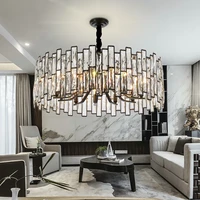modern black chandelier for living room luxury crystal indoor handing lamp large round led chain home decoration light fixture