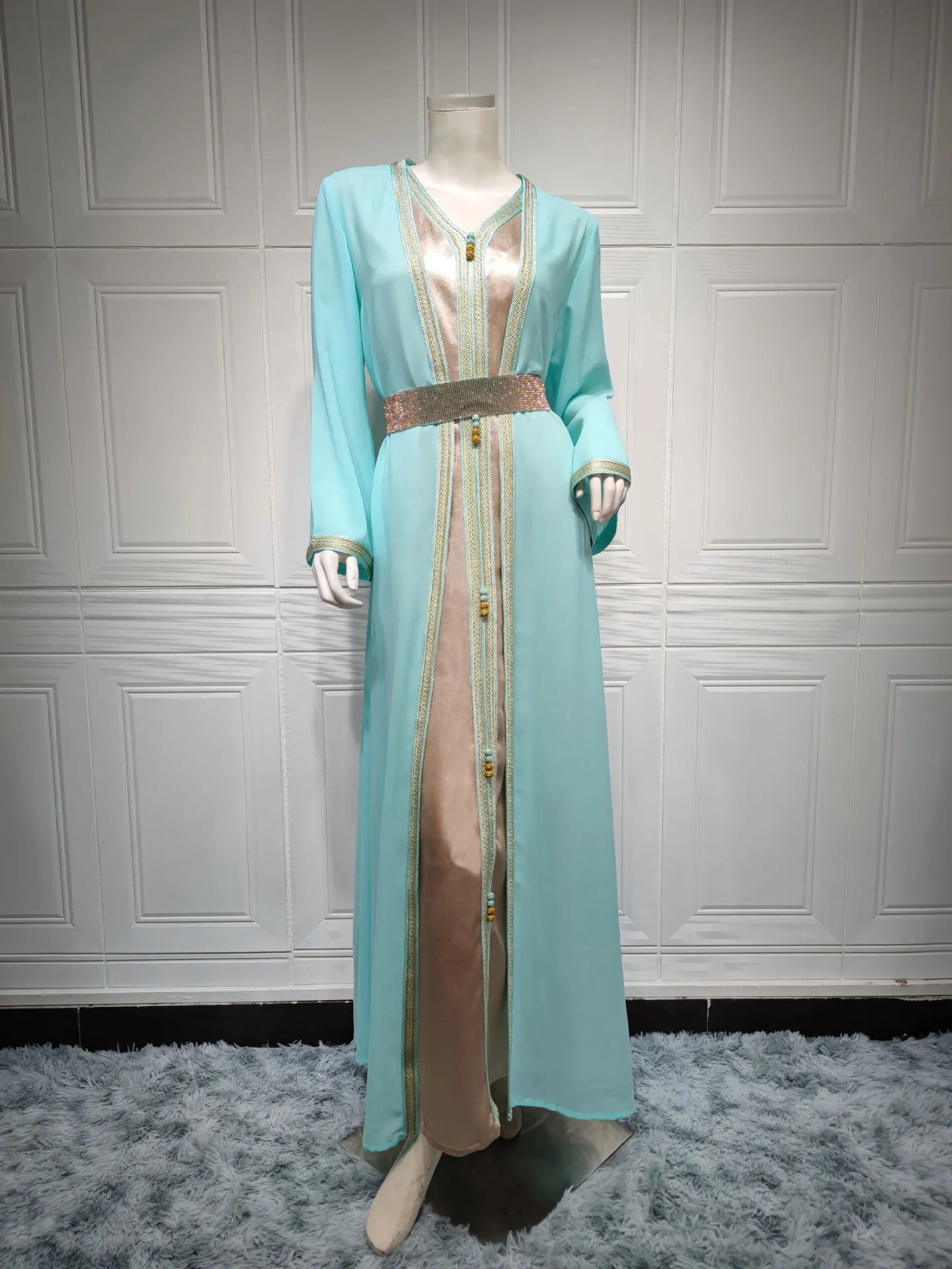 Muslim Diamond Moroccan Kaftan Robe Takchita Chiffon Abayas for Women with Satin Inner Dress Arab Caftan Party Wedding Dresses