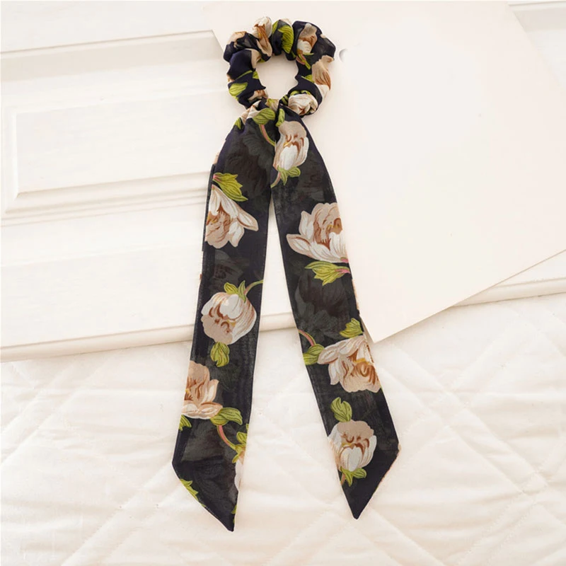 

1PC DIY Long Streamers Bohemia Ribbon Hairbands Women Elegant Bow Holder Ponytail Hair Accessories Floral Print Scrunchies Hot