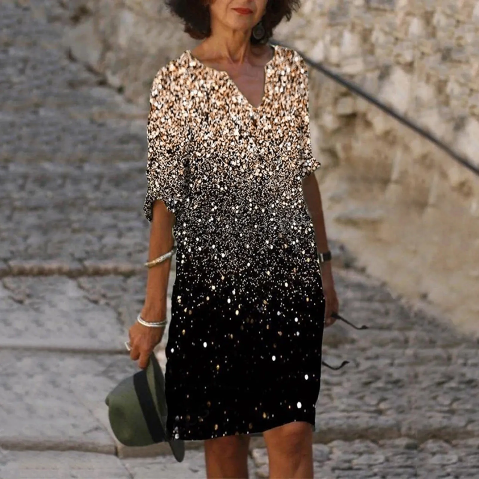 

V-neck women's dress new short sleeve skirt children's summer sexy print casual beach short sleeve skirt SAGACE robe été