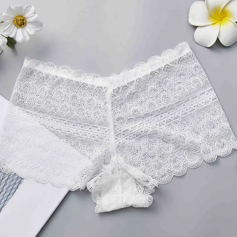 Intimates Soft Underwear Women Large Size Safety Shorts Hollow Transparent Lace Panties Seamless Fashion Sexy See Through Briefs | Женская