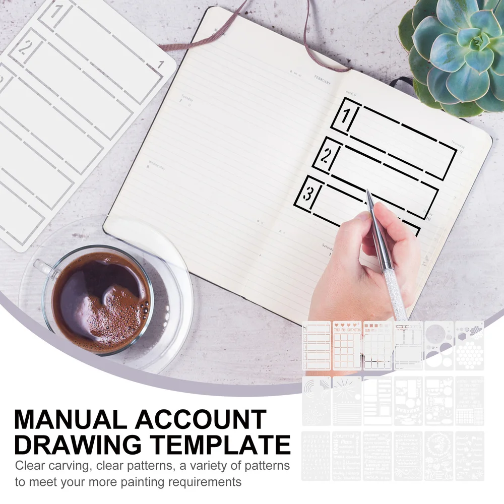 

1 Set/18pcs Journal Stencils Painting Templates Painting Stencils for Notepad