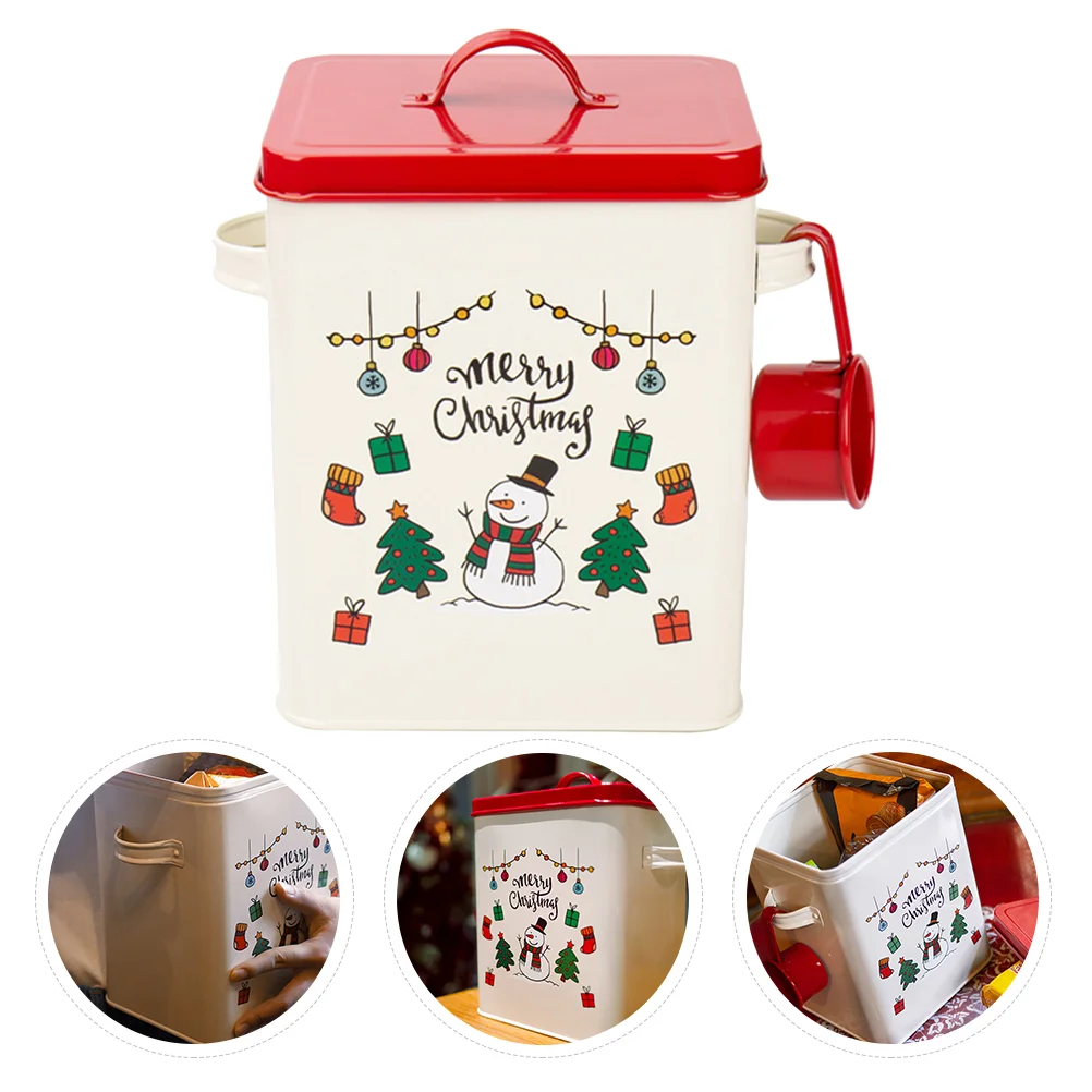 

1 Pc Christmas Candy Storage Bucket Galvanized Iron Bread Rice Container