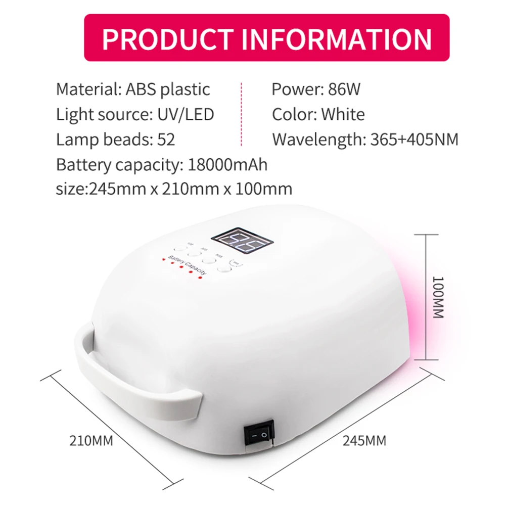 

Wireless UV LED Nail Baking Lamp with LCD Screen Adjustable Nail Dryer Professional Manicure Gel Light Lamps for Nail Art Tools